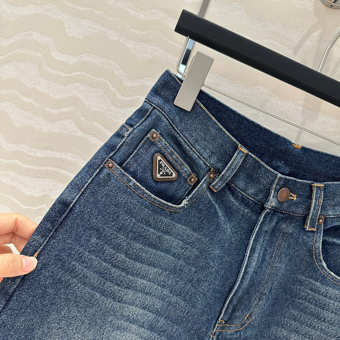 PRADA FASHION STRAIGHT-LEG DENIM SHORTS 263942