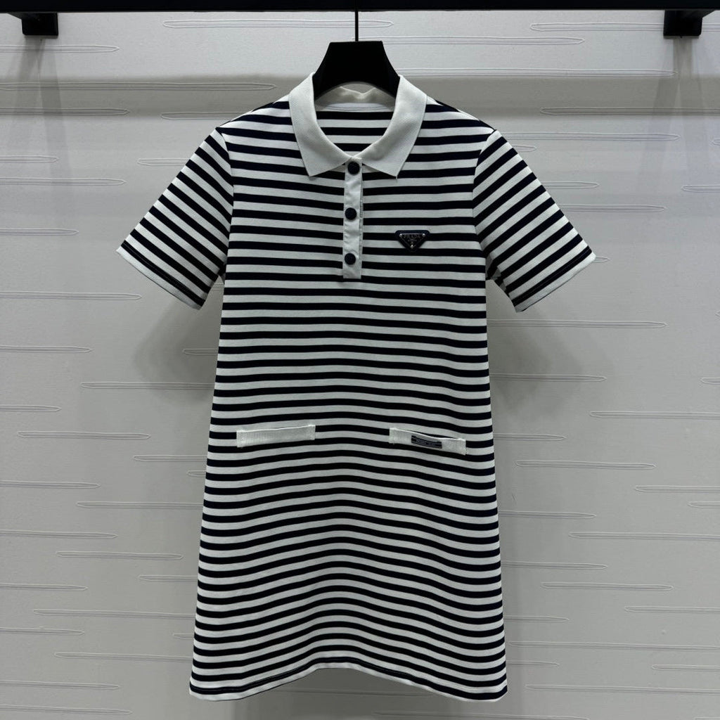 PRADA D 25S STRIPED SHORT SLEEVE KNIT DRESS 264218