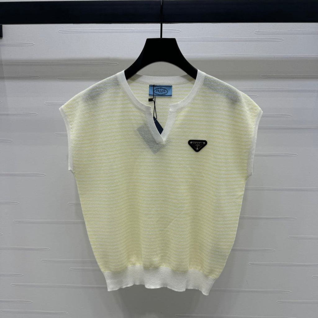PRADA D 25S STRIPED V-NECK KNITTED VEST 264128