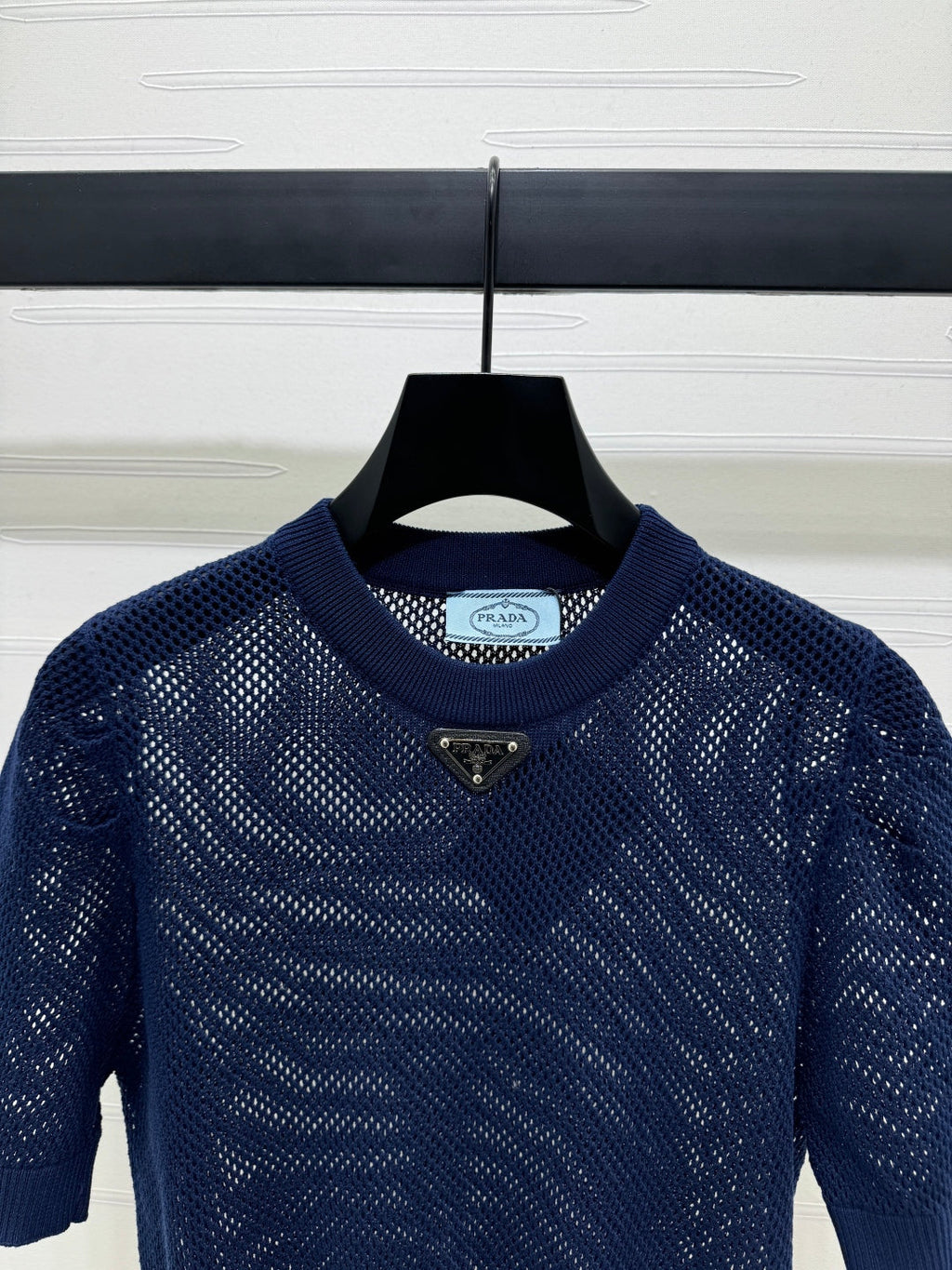 PRADA D 25S HOLLOW KNIT SHORT SLEEVE TOP 264135