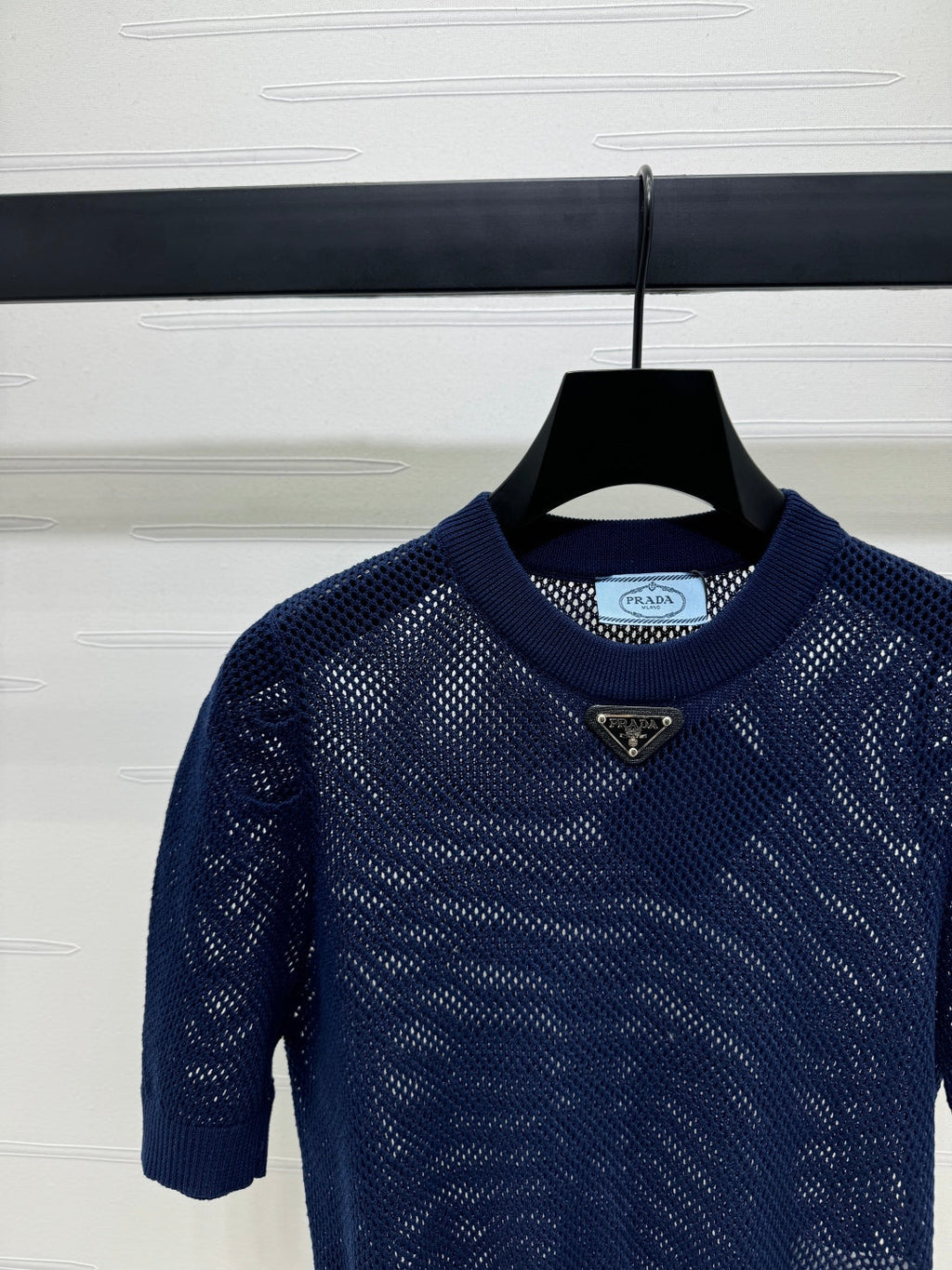 PRADA D 25S HOLLOW KNIT SHORT SLEEVE TOP 264135