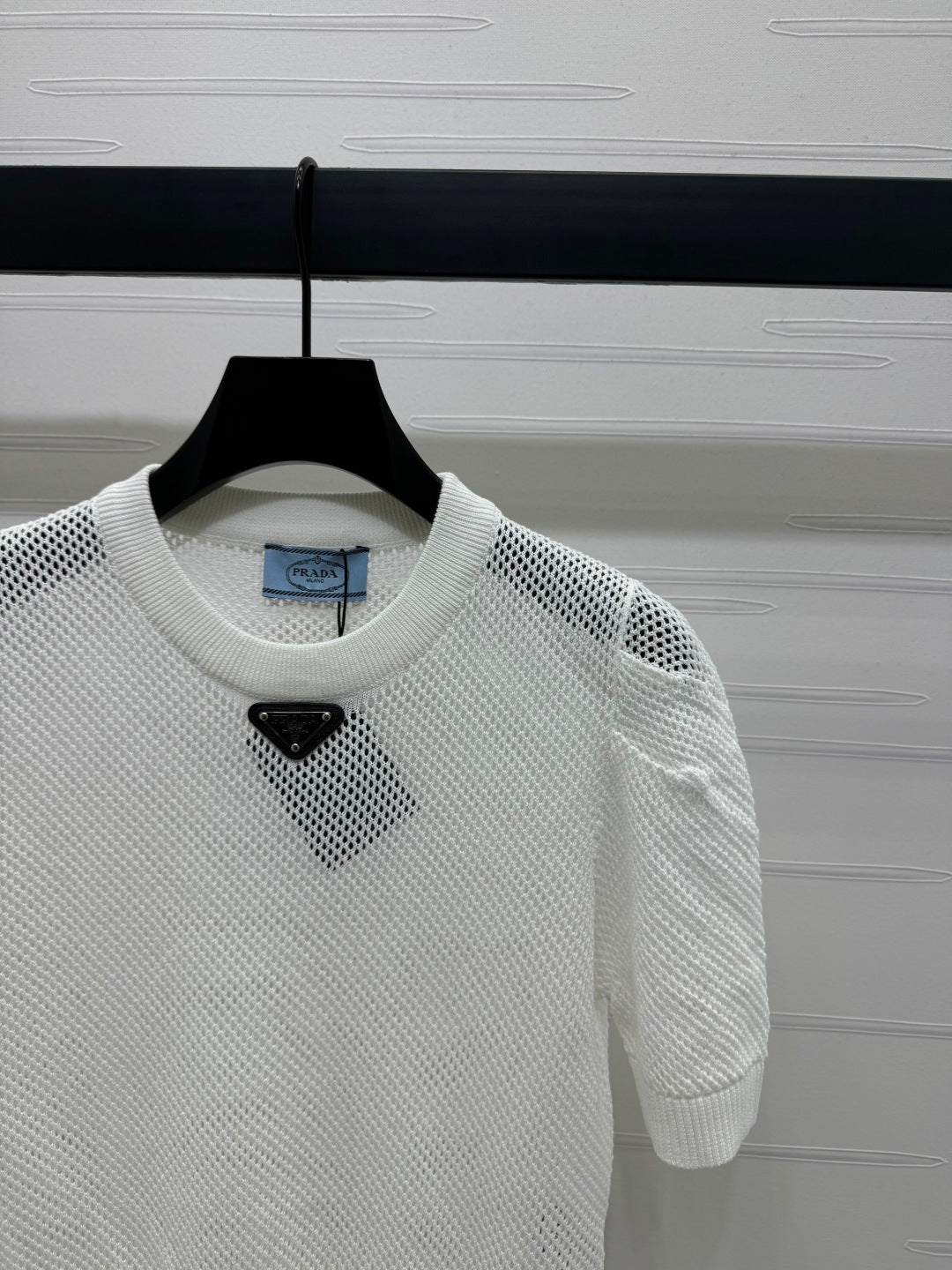 PRADA D 25S HOLLOW KNIT SHORT SLEEVE TOP 264134