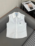 PRADA WHITE SLEEVELESS BUTTON-UP SHIRT